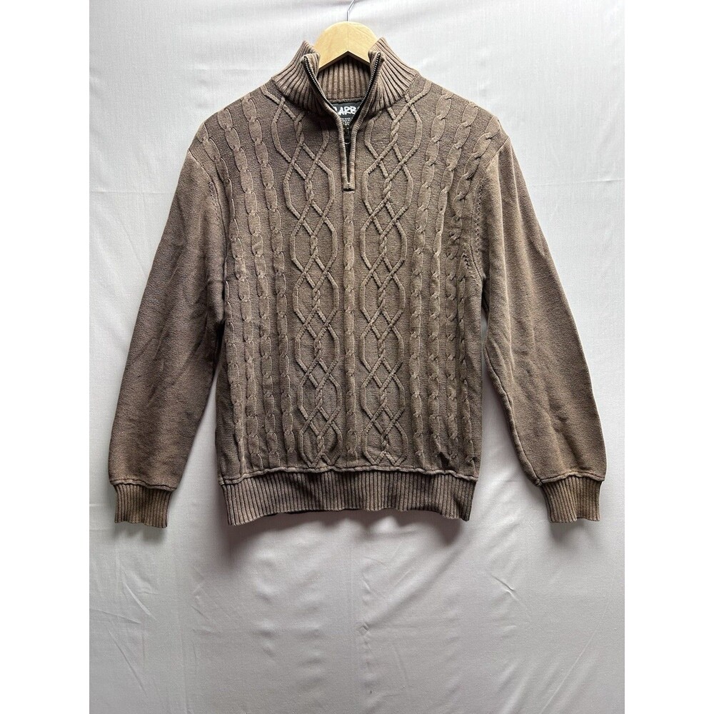 Carbon Men’s Medium Cable Knit Sweater Full Zip Brown Long Sleeve